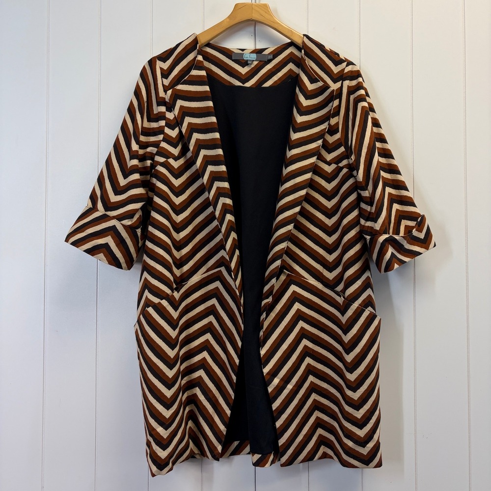 Eva Franco Retro Mod Chevron Duster Jacket Women Size M/L Hipster Autumn